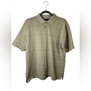 Van Heusen Men’s Short Sleeve Polo Shirt Beige Plaid Size Medium